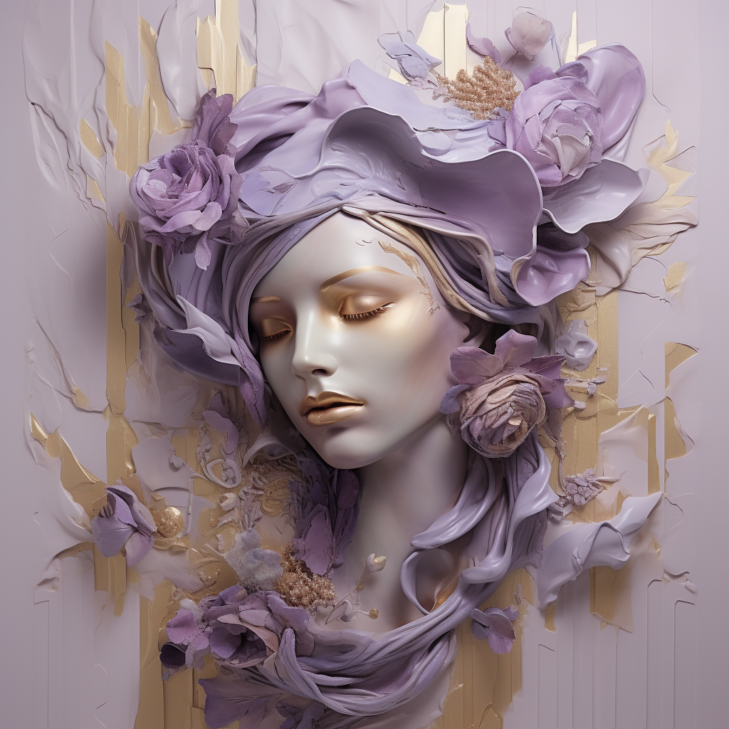 Plaster 3D Art with Mauve and Gold Strokes