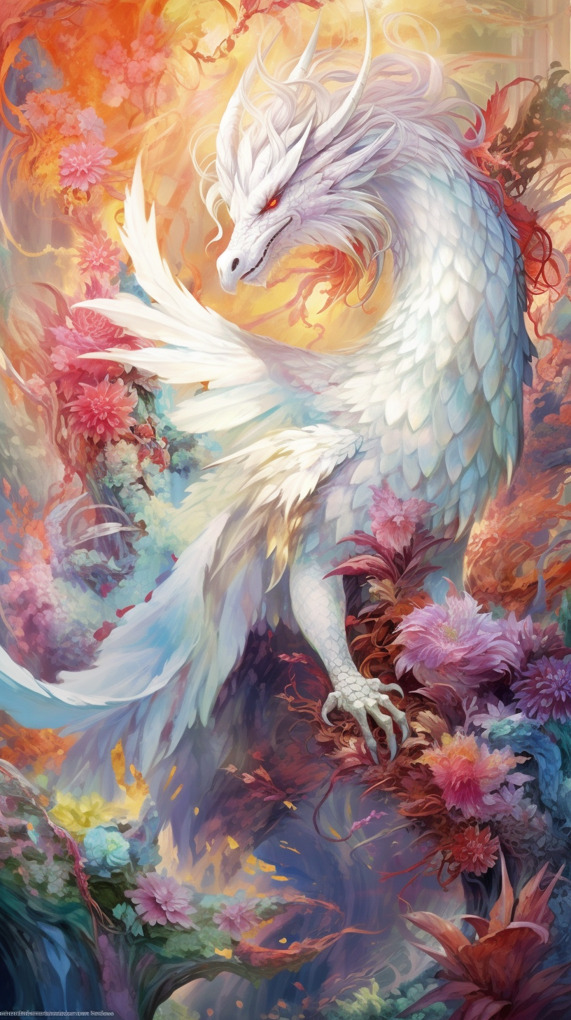 Brightly colored divine dragon illustration