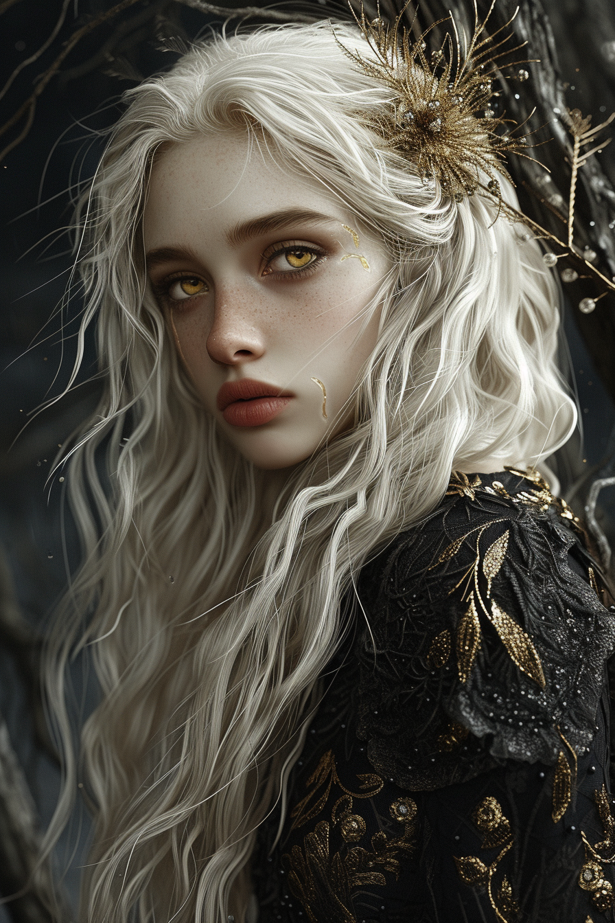 Beautiful Witch with Long Hair and Gold Eyes