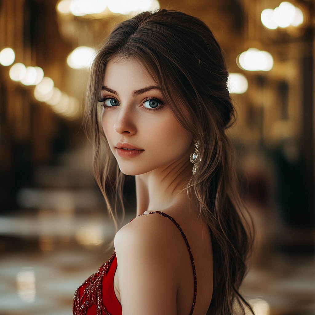 Beautiful woman in red gown