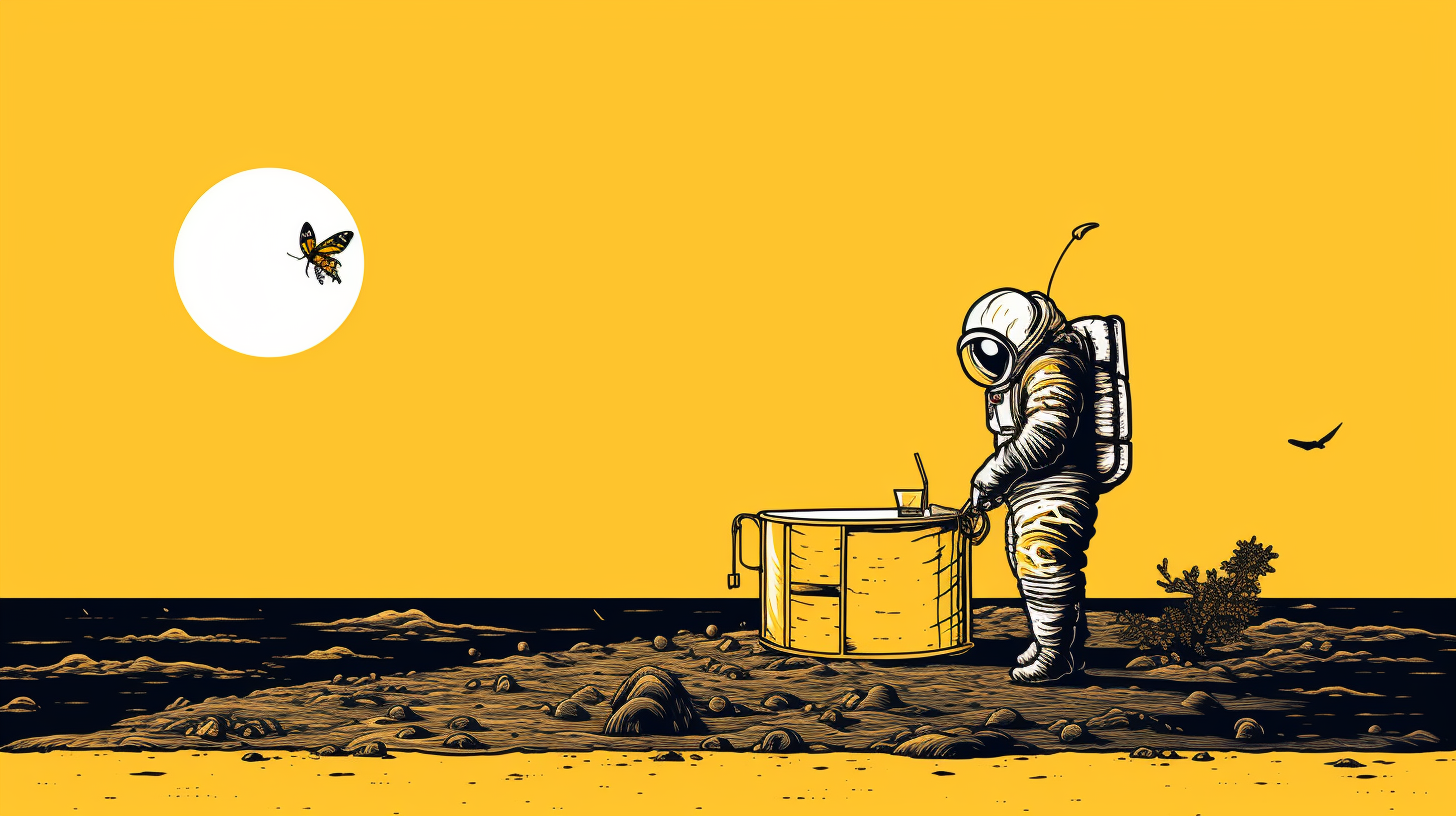 Beekeeper astronaut tending hive on the moon