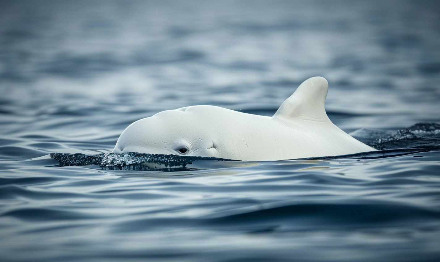 Beluga in blue water