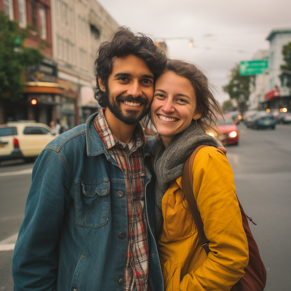 Happy couple exploring Berkeley streets