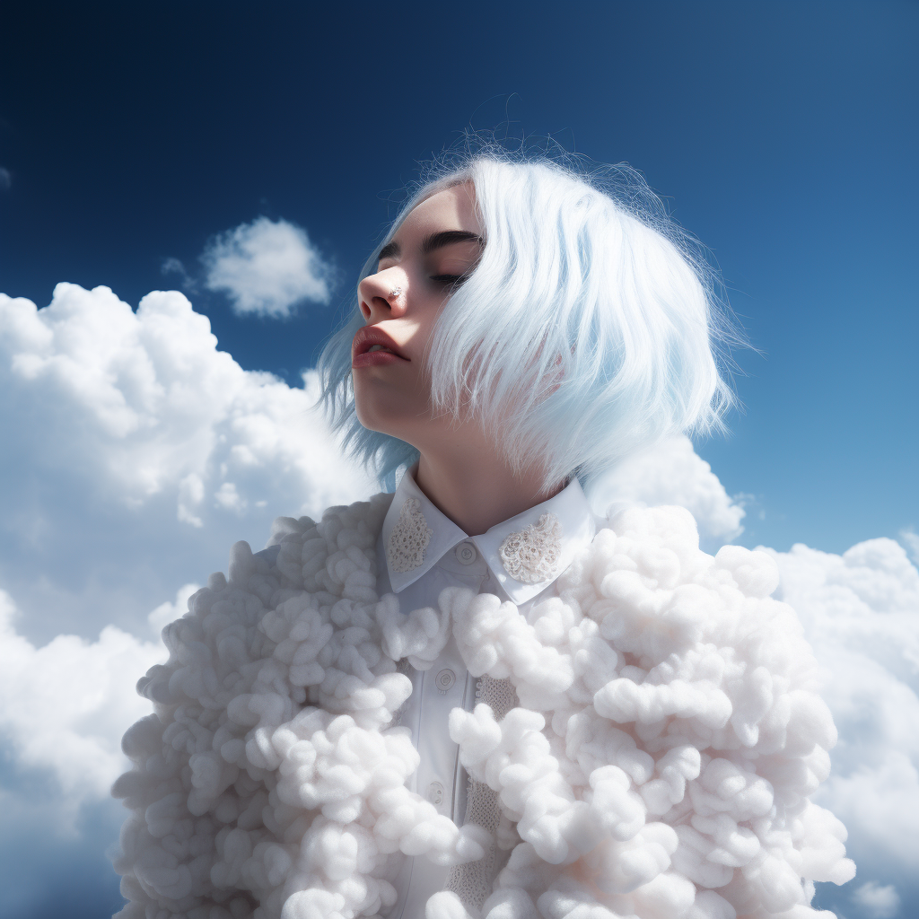 Billie Eilish posing on clouds