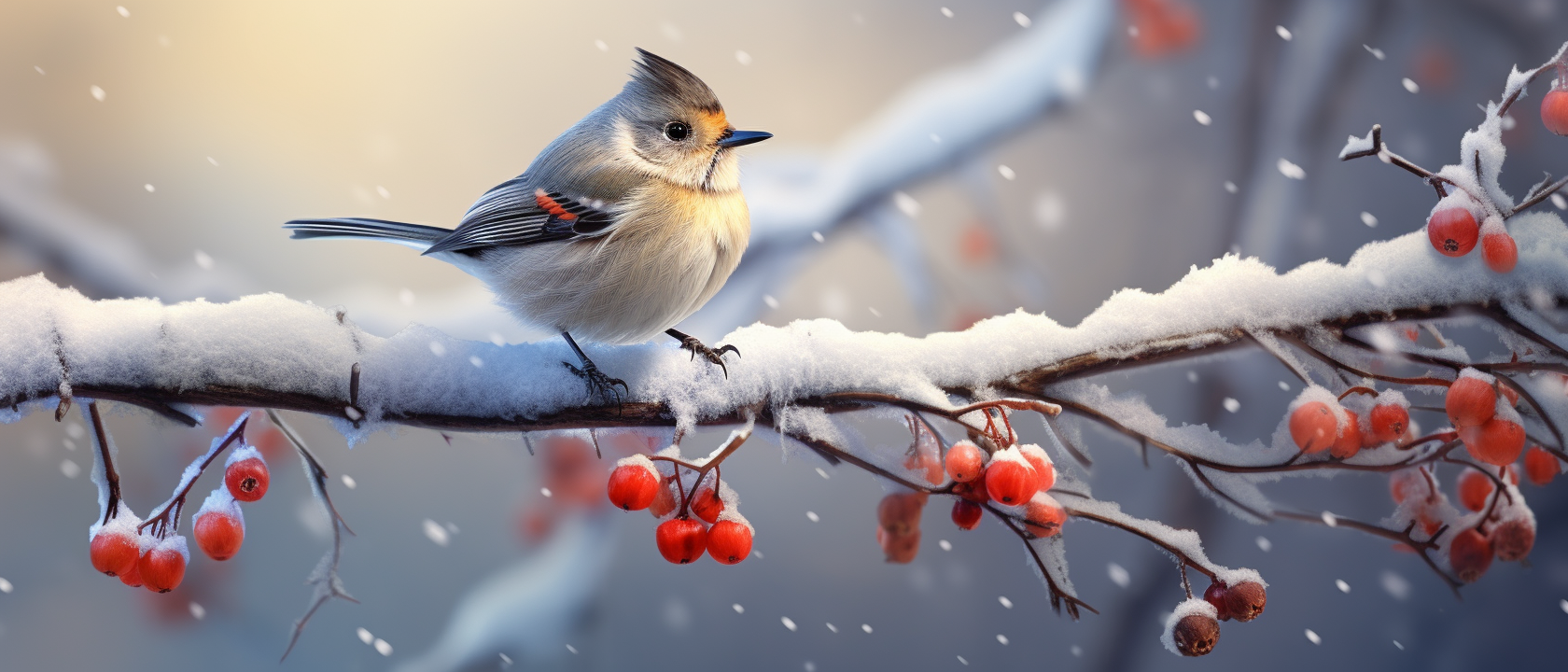 Beautiful bird in winter scenery