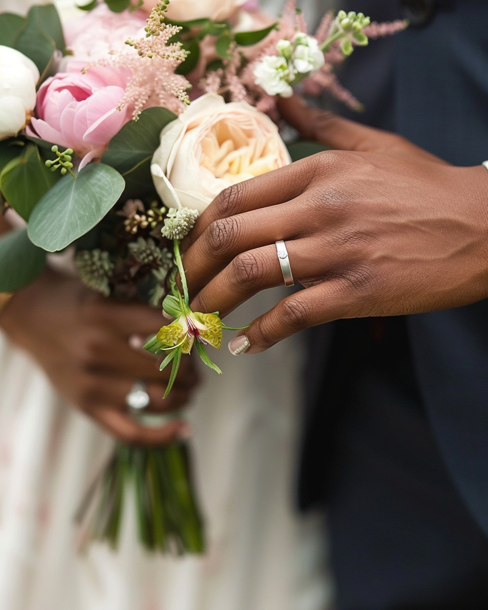 Black bride and groom hand wedding