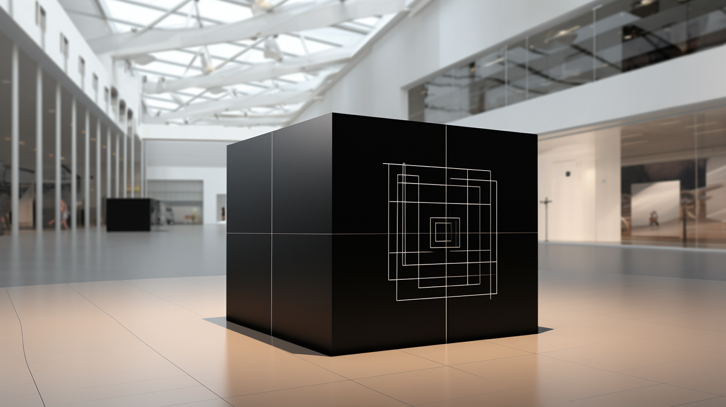 3x3 black cube in exhibition space