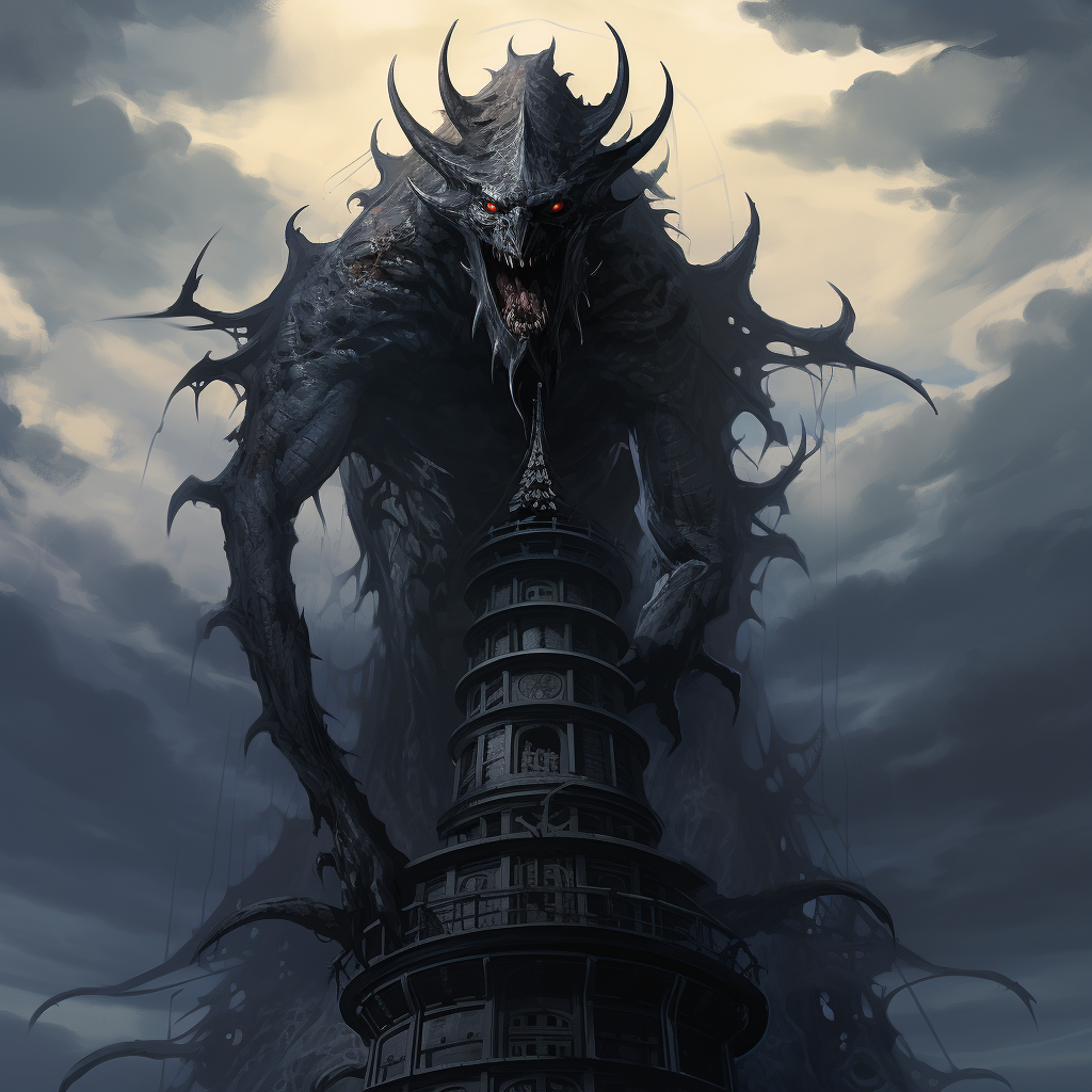 Black daemon on tower