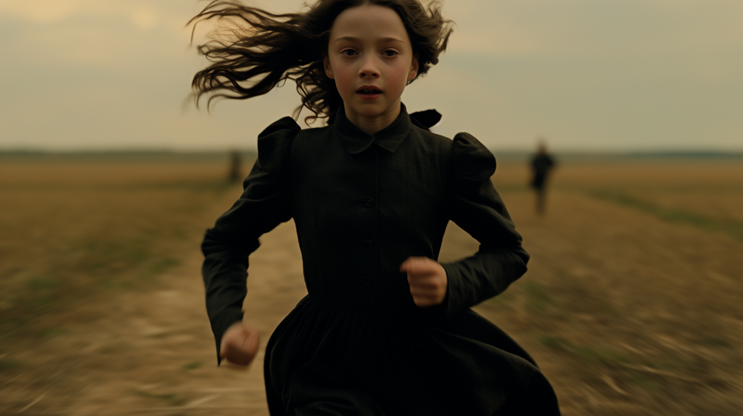 Girl in black dress running close-up