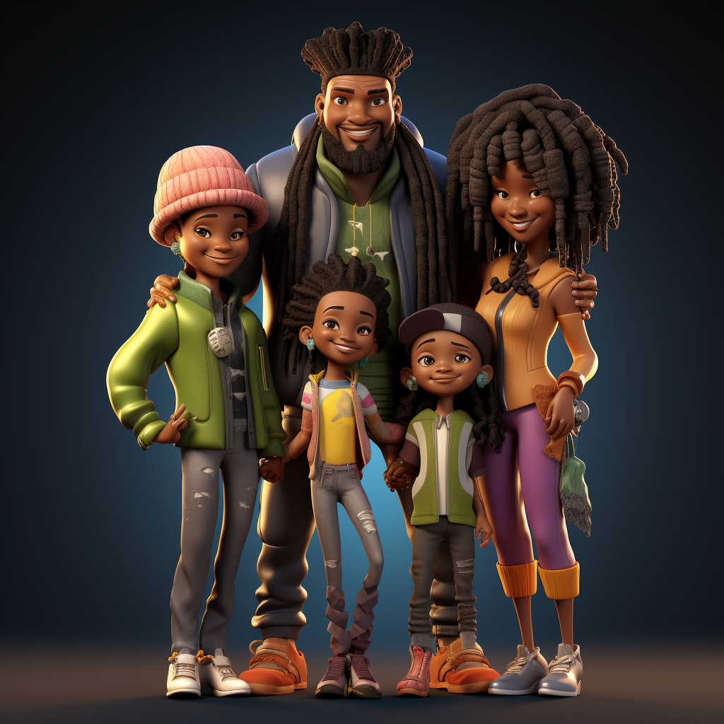 Cartoon of a Black Family with Dreads  ?️