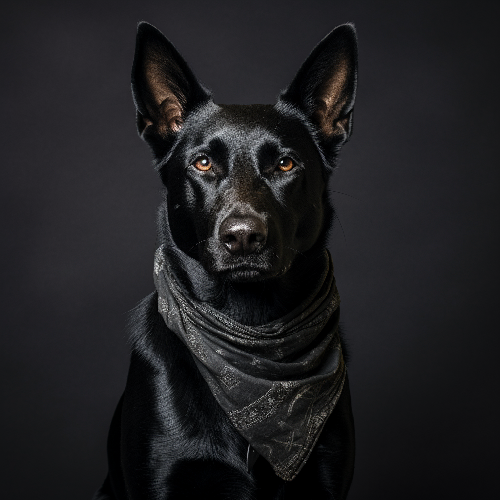 Black German Shepard with Rope Leash and Bandana