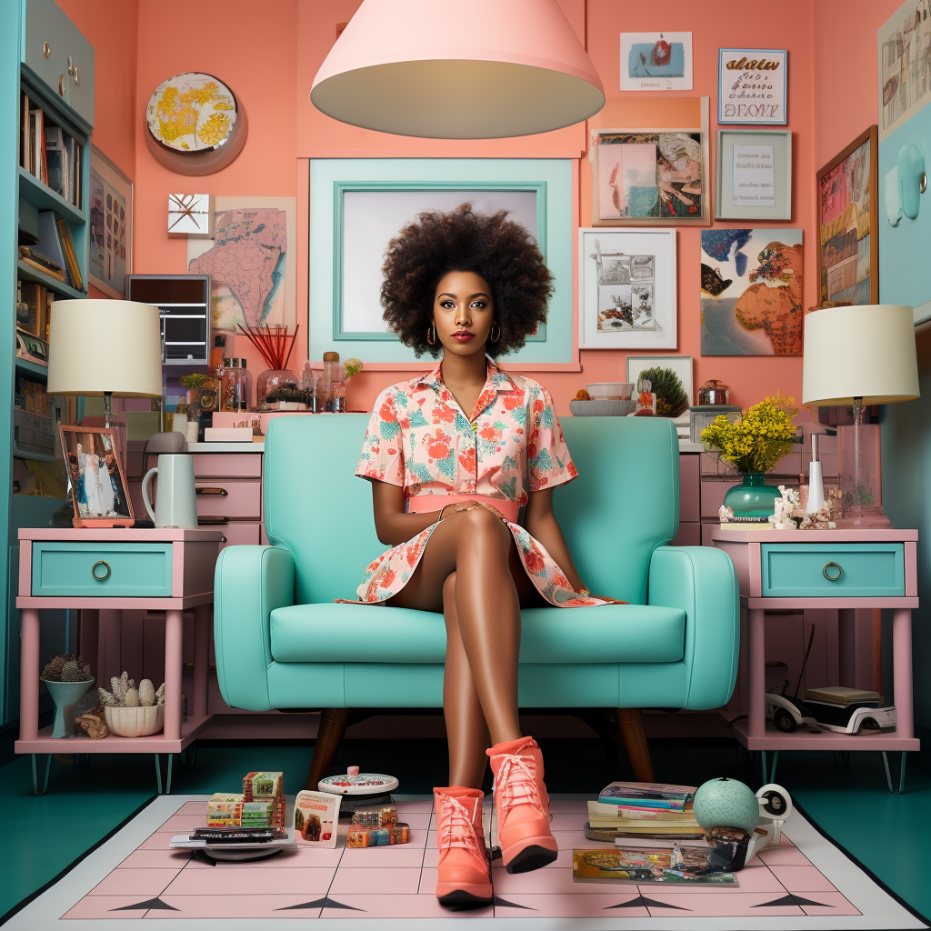 Black girl sitting with crossed legs facing camera