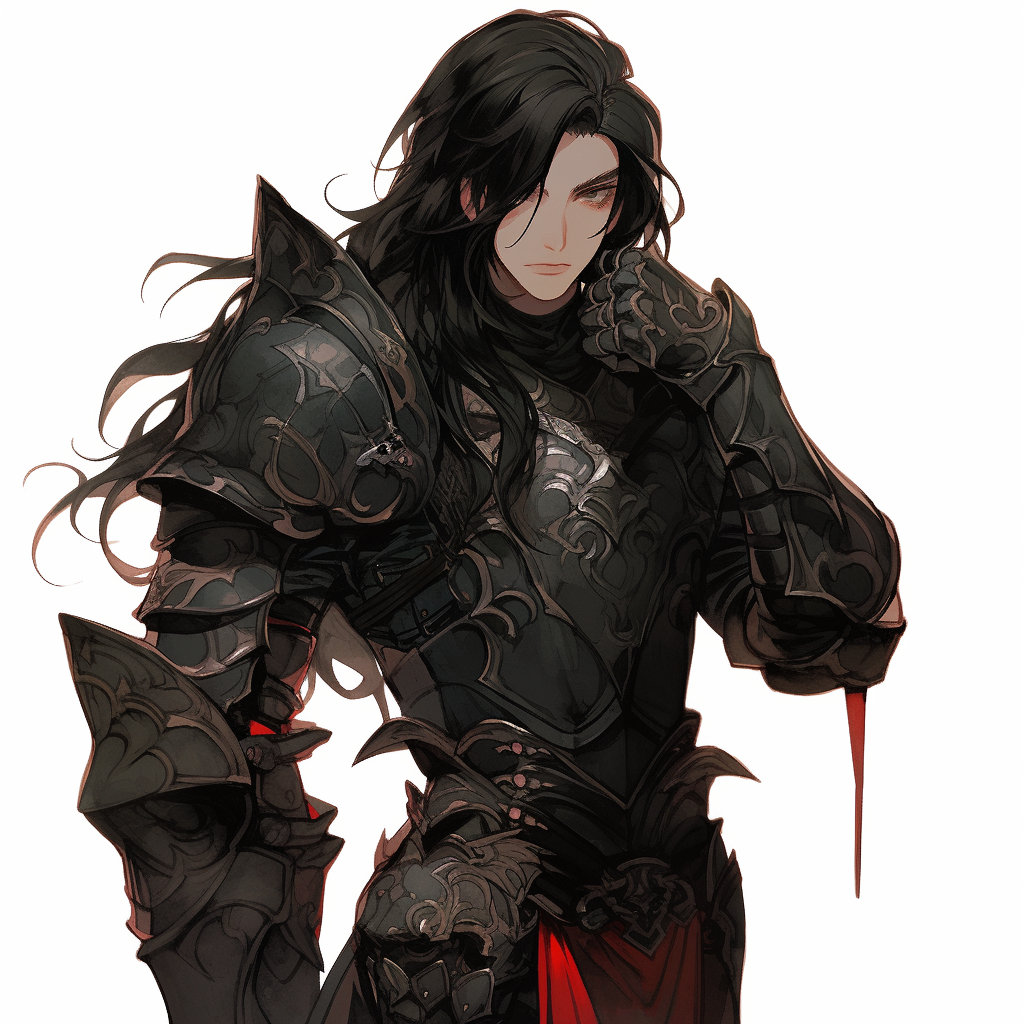 Black hair knight in old armor