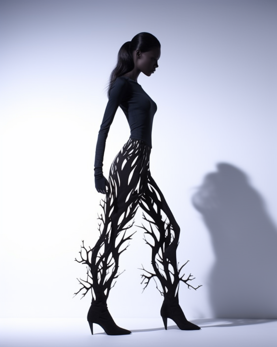 Abstract black hair skinny woman melting