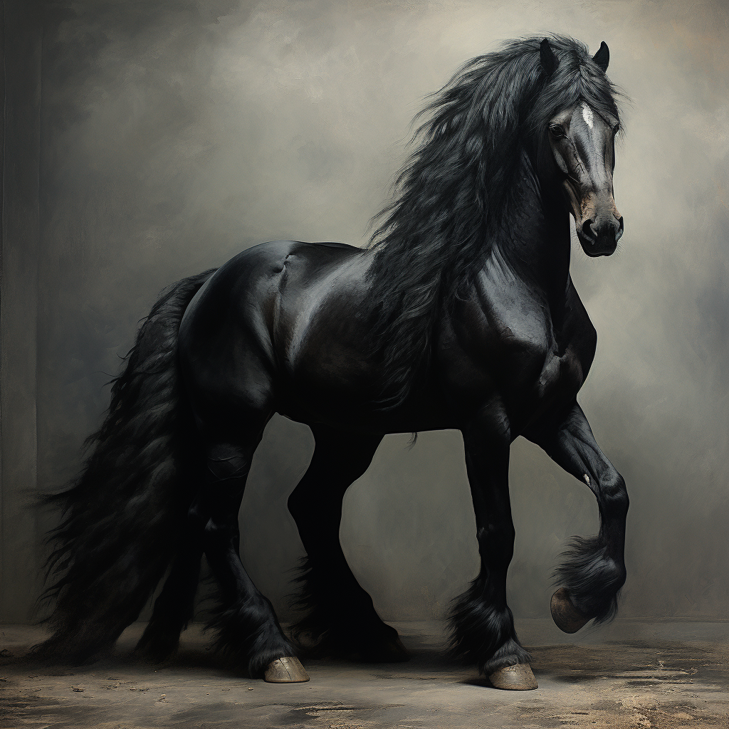 Black Jutland Horse in Rembrandt Style