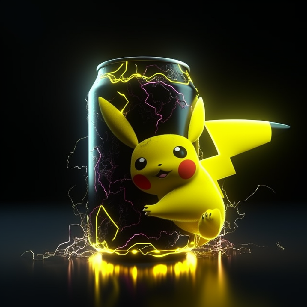 Realistic design of Monster Energy can with Pikachu