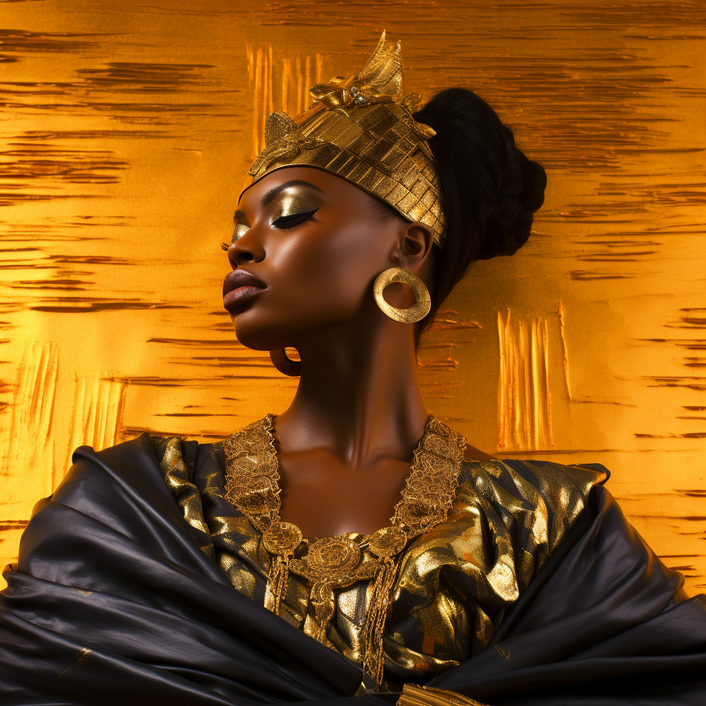 Black Nubian Goddess in Golden Sunset Cloth