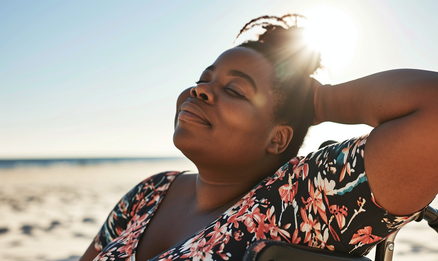 Black Plus Size Woman Enjoying Beach Time