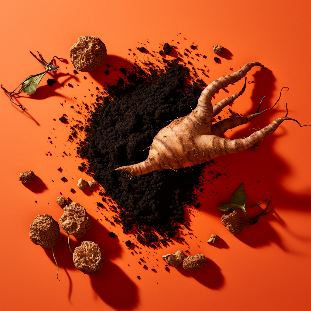 Black Red Maca Roots Orange Surface