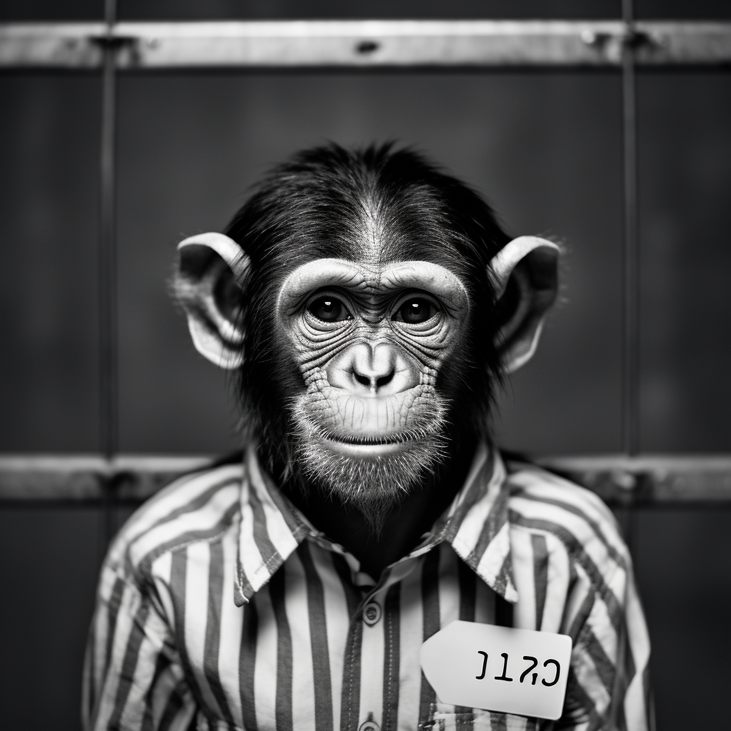 Curious monkey facing camera in mugshot