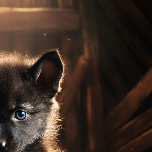 Cute black wolf pup on torn spell book