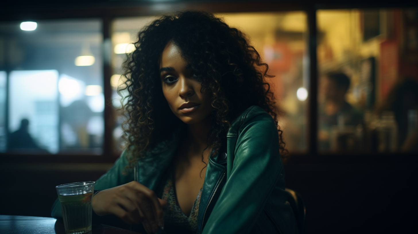 Beautiful black woman in a bar