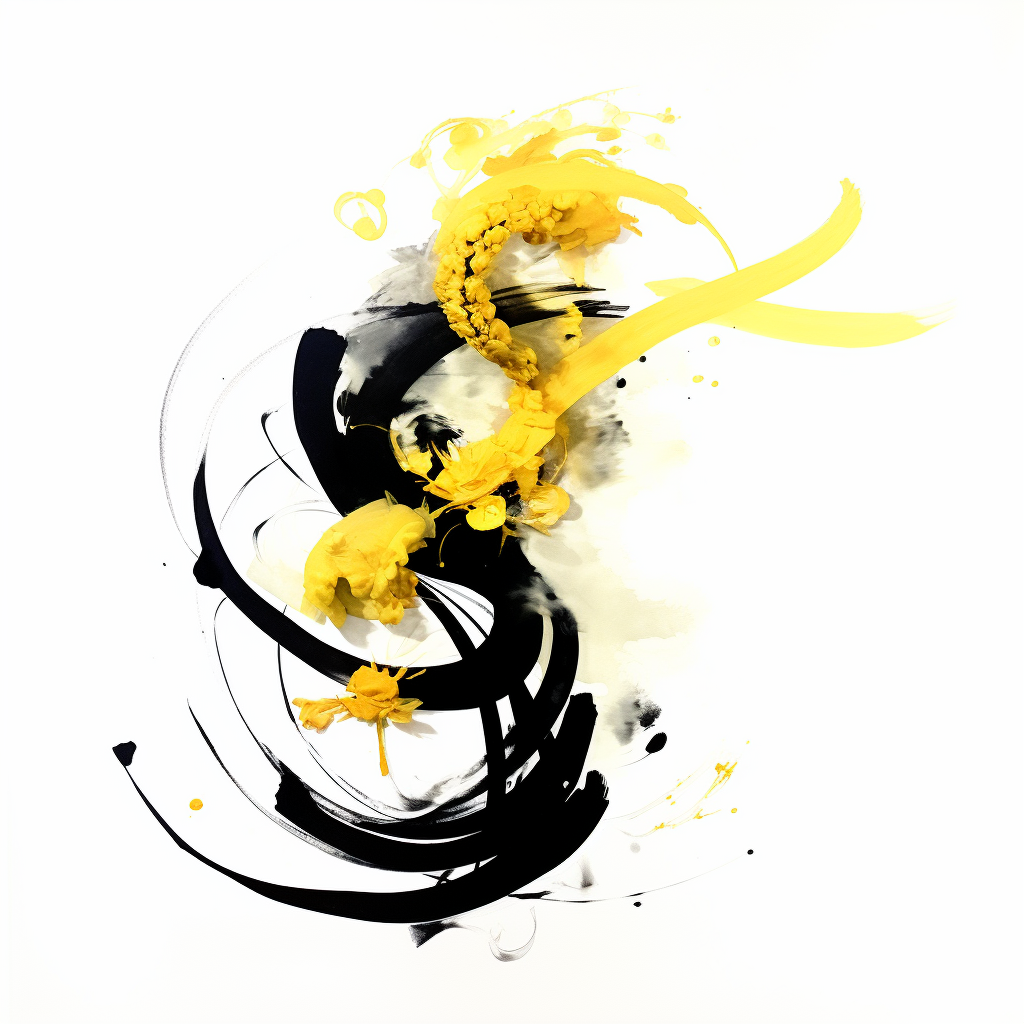 Beautiful black and yellow Sumi-e artwork