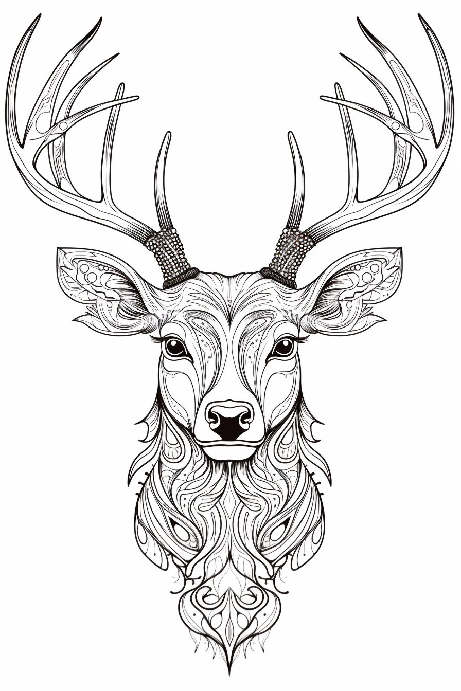 Beautiful black and white deer mandala artwork