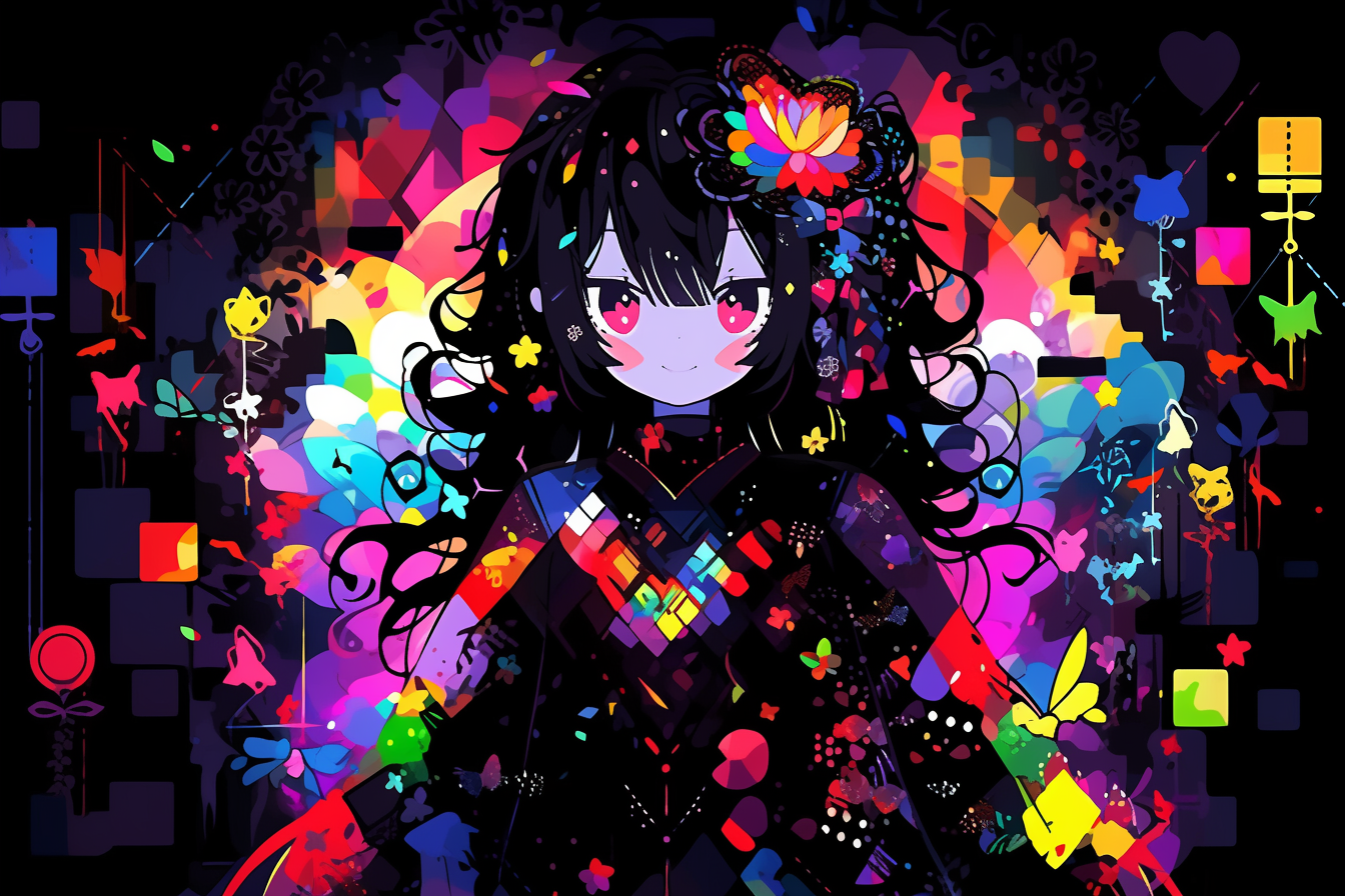 Colorful Gothicute girl under blacklight