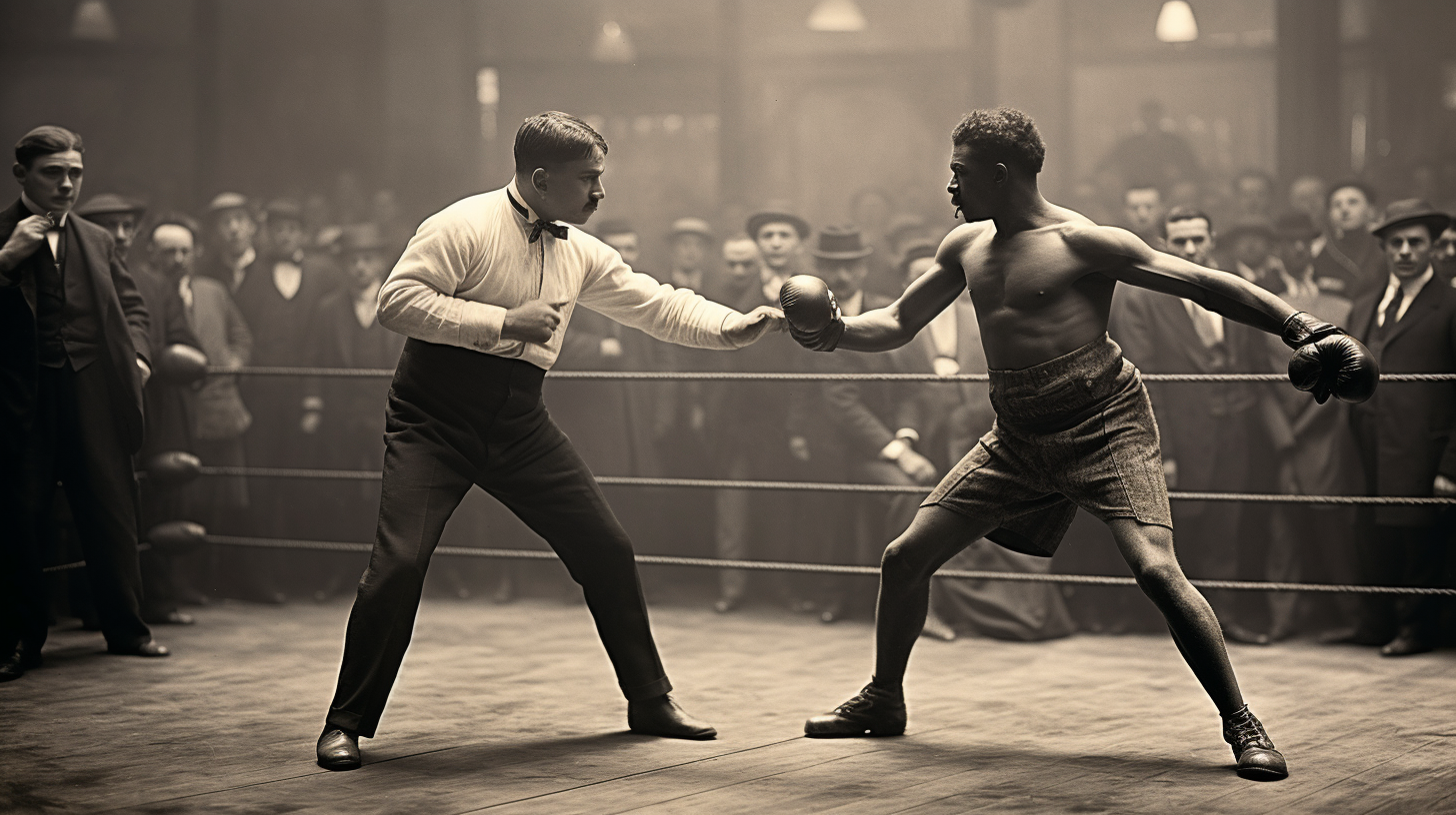 Black and white vintage Paris boxing match photo