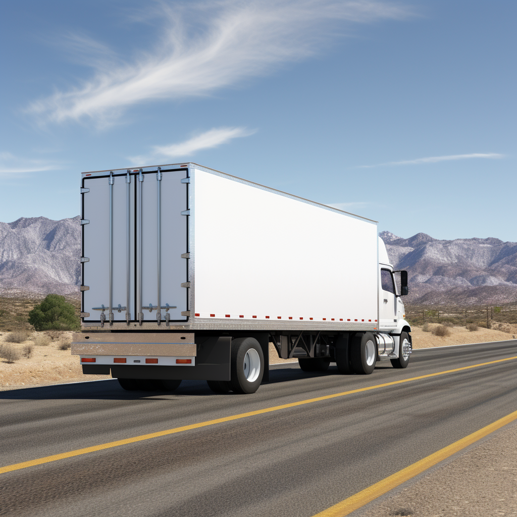 3D blank white trailer truck on highway