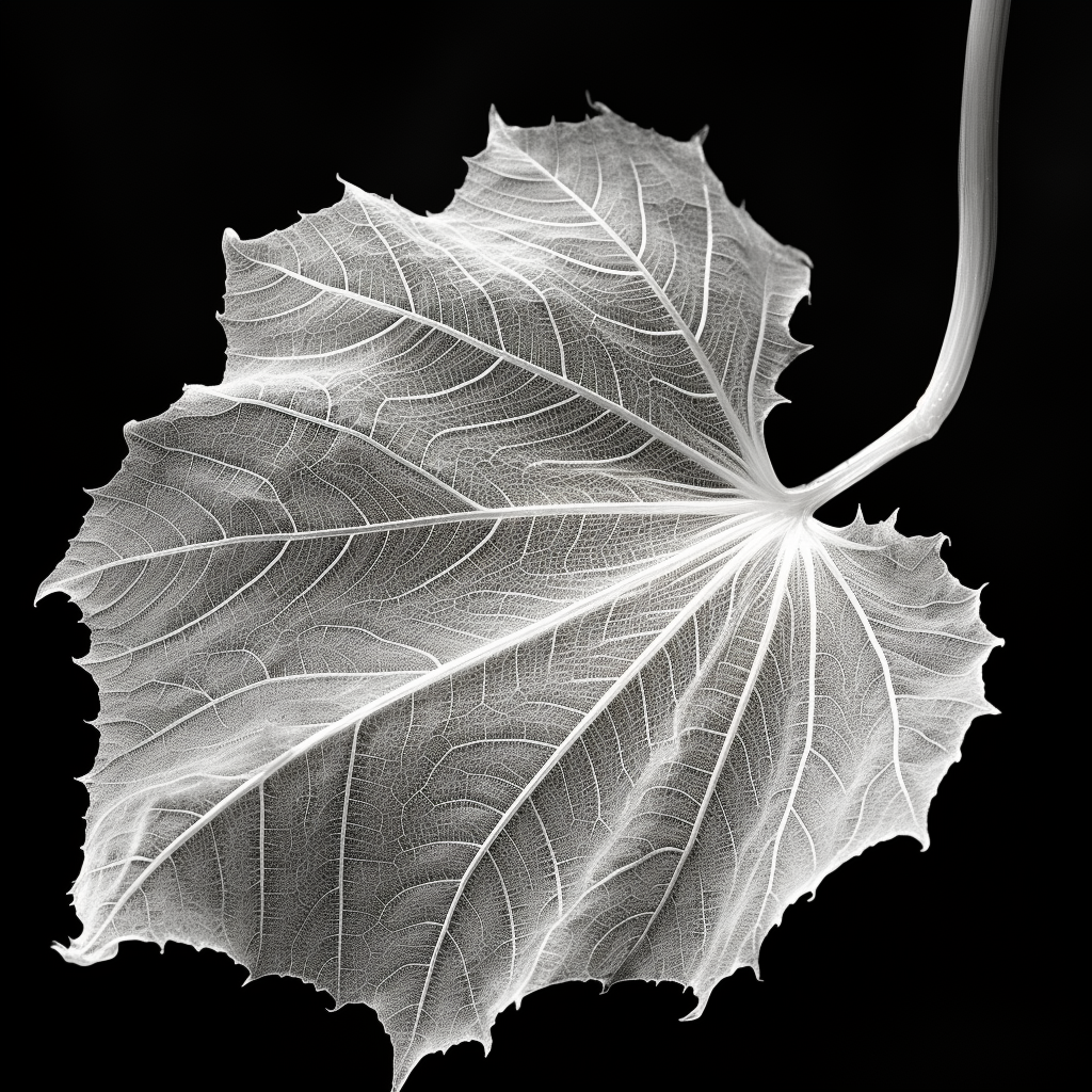 Complex leaf skeleton in black and white