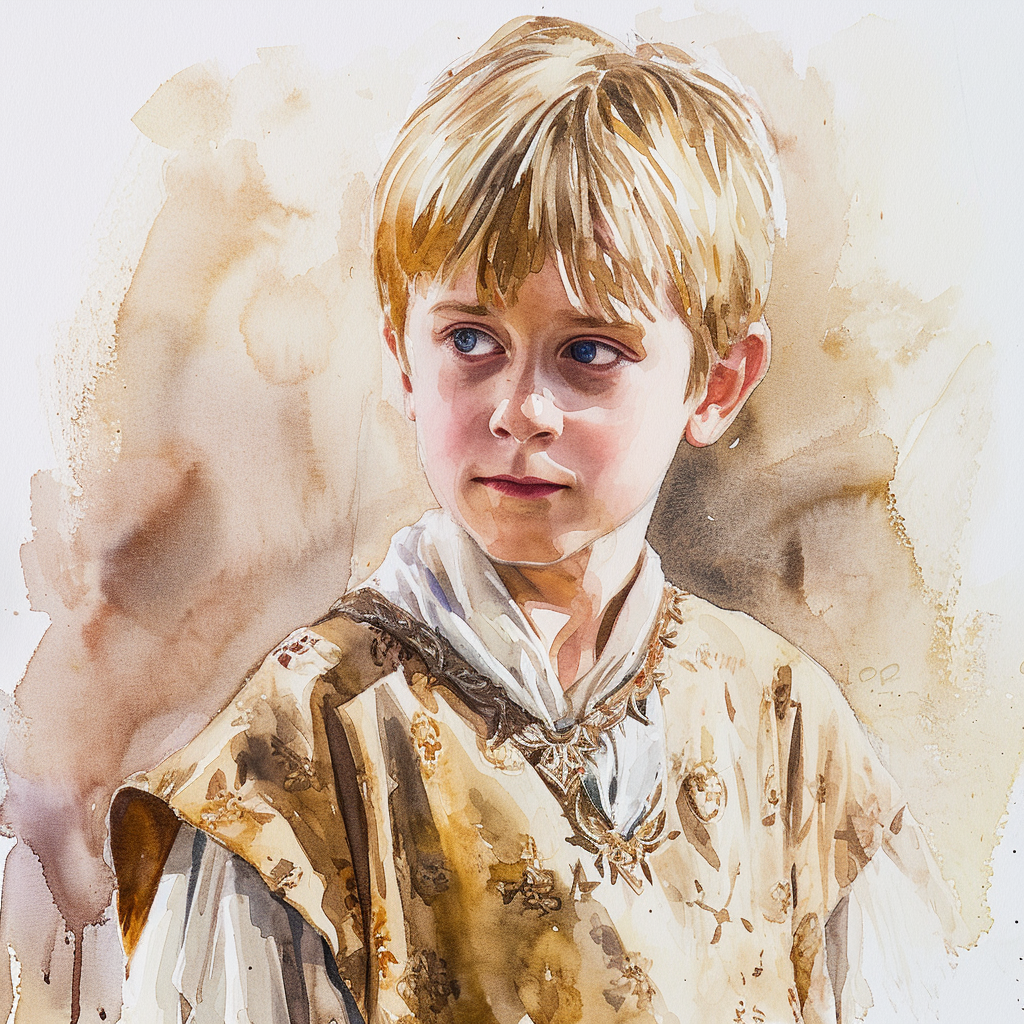 Young blond boy in medieval robes