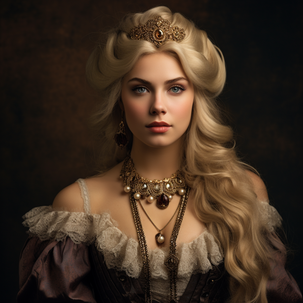 Blond Nordic Vampire Princess in Gold Regency Clothing