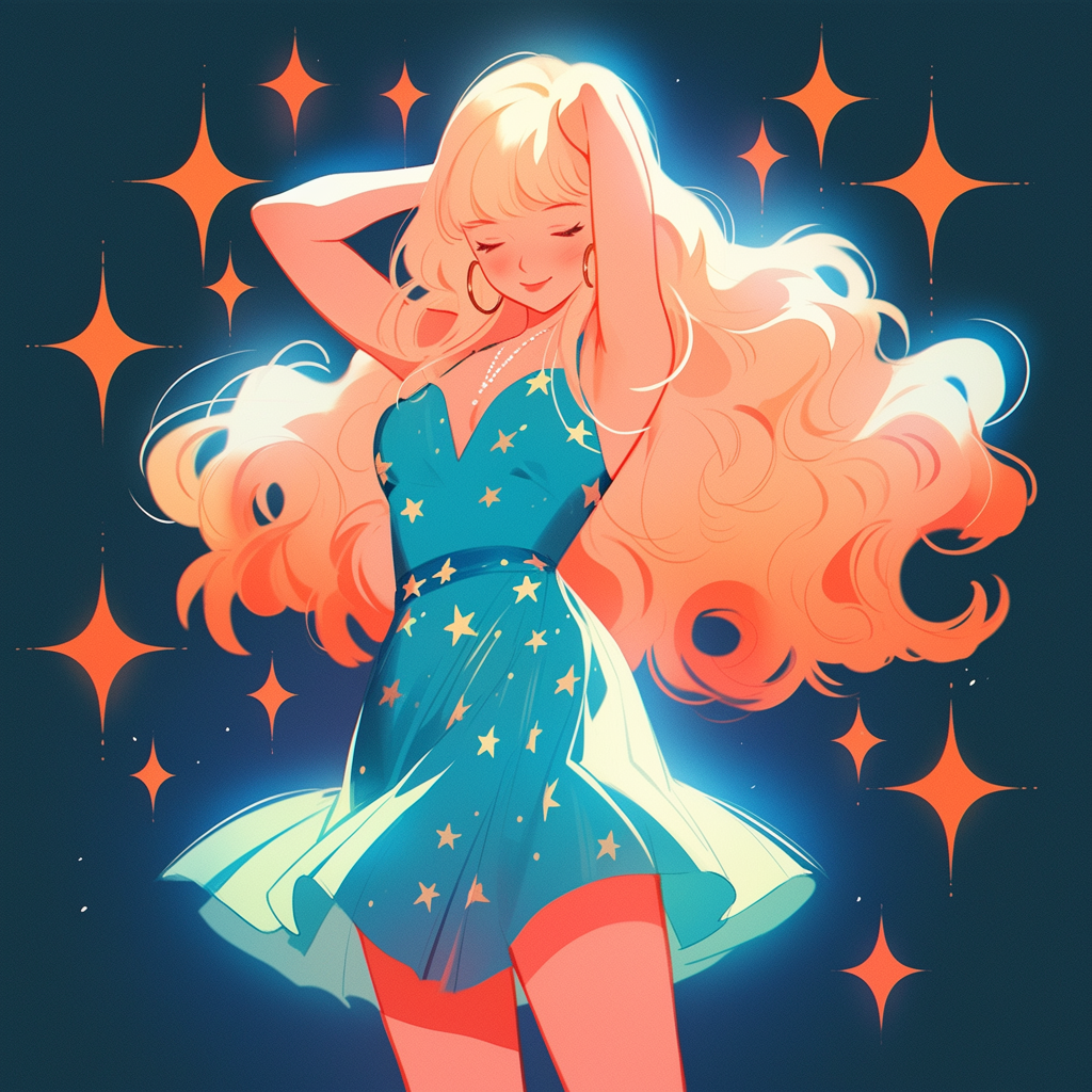 Blonde woman dancing disco cartoon