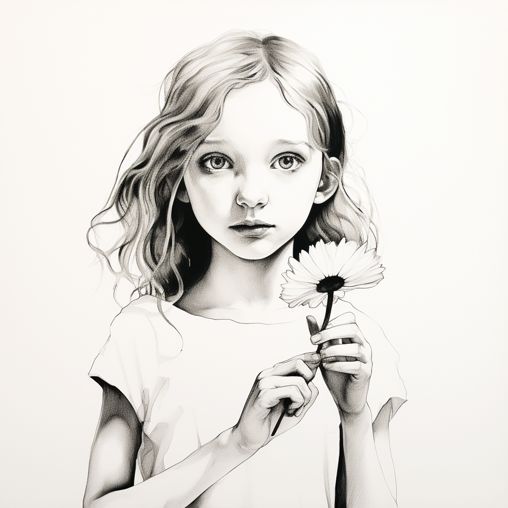 Blonde girl holding flower sketch