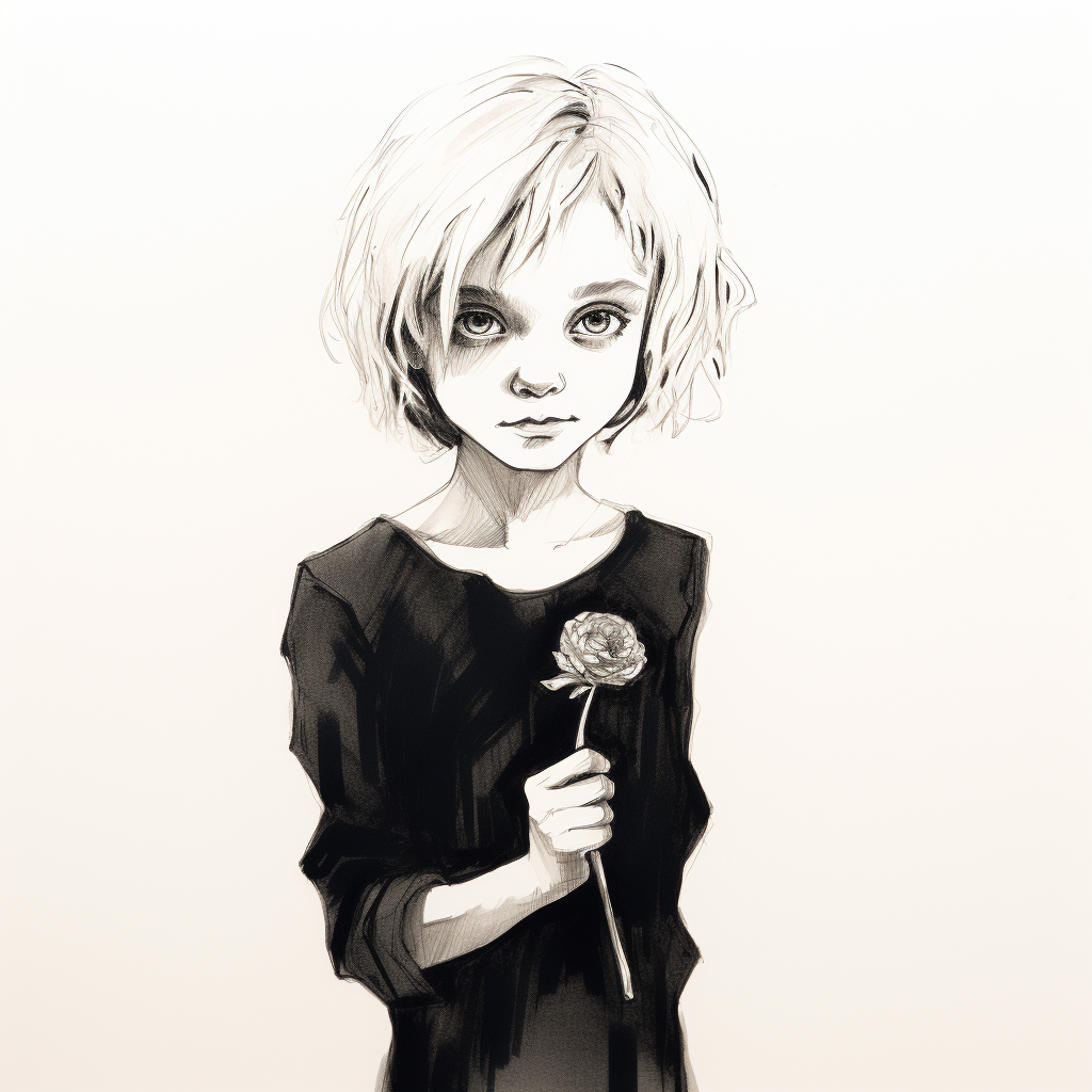 Blonde girl holding a flower sketch