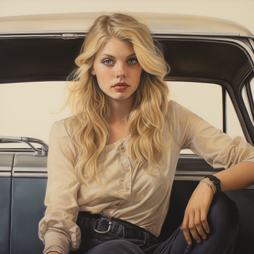 Blonde woman with beautiful car drawing