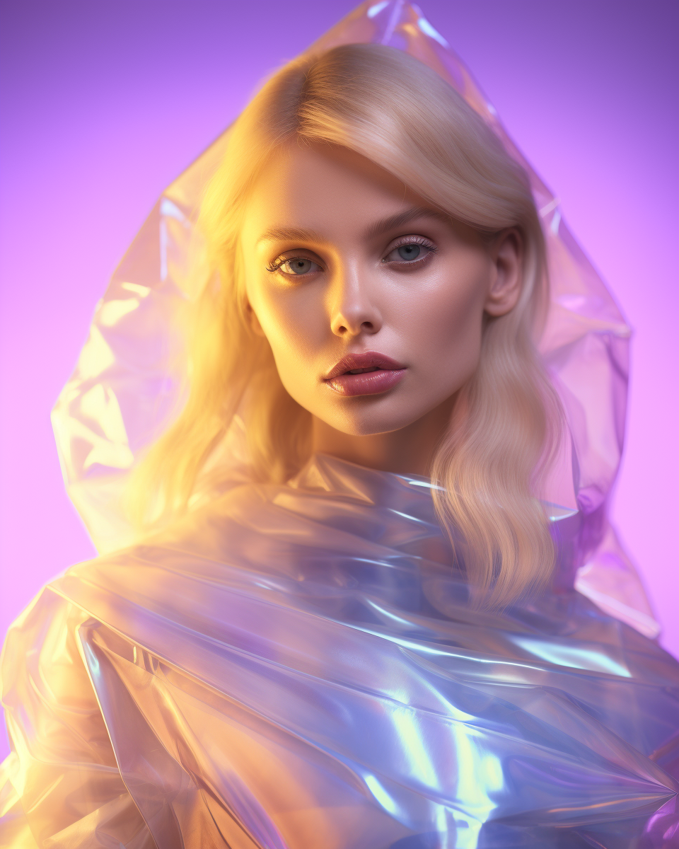 Gorgeous blonde woman with iridescent purple colors