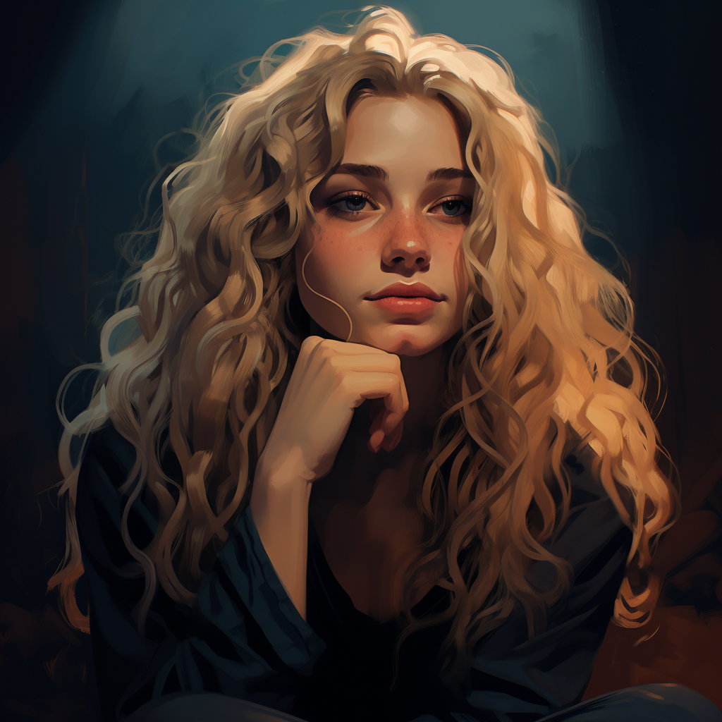 Illustration of a smirking blonde curly girl