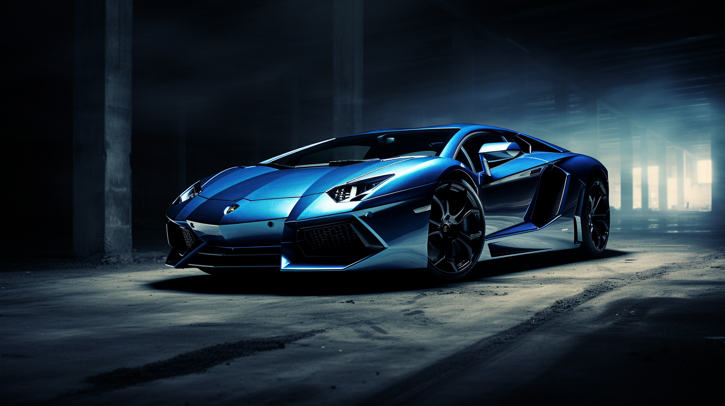 Blue aventador on dark background