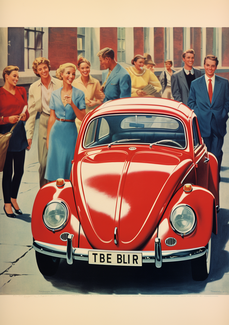 Vintage blue Volkswagen Beetle magazine advertisement