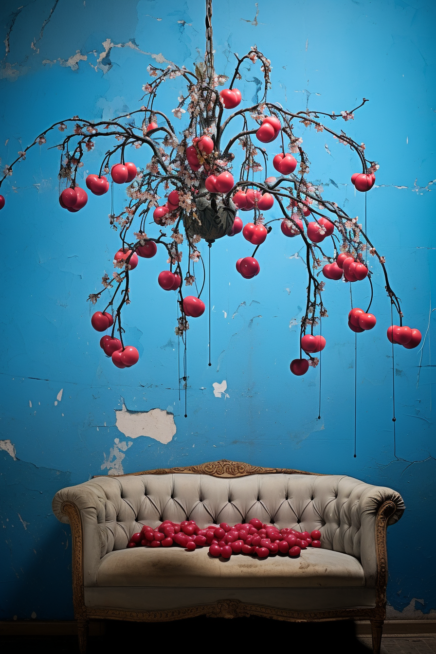 Blue cherryfruit in vintage Banksy-style art