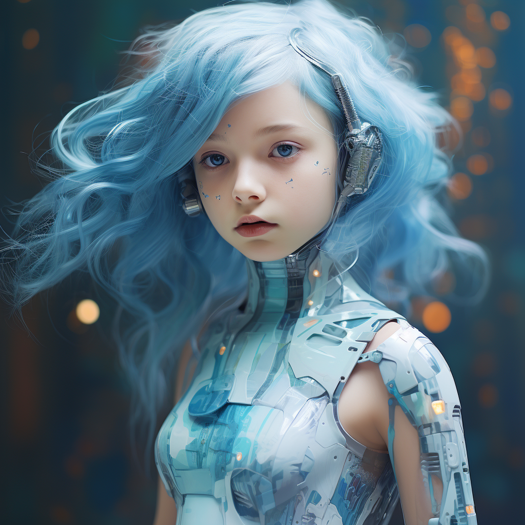 Translucent girl with blue hair in the wind