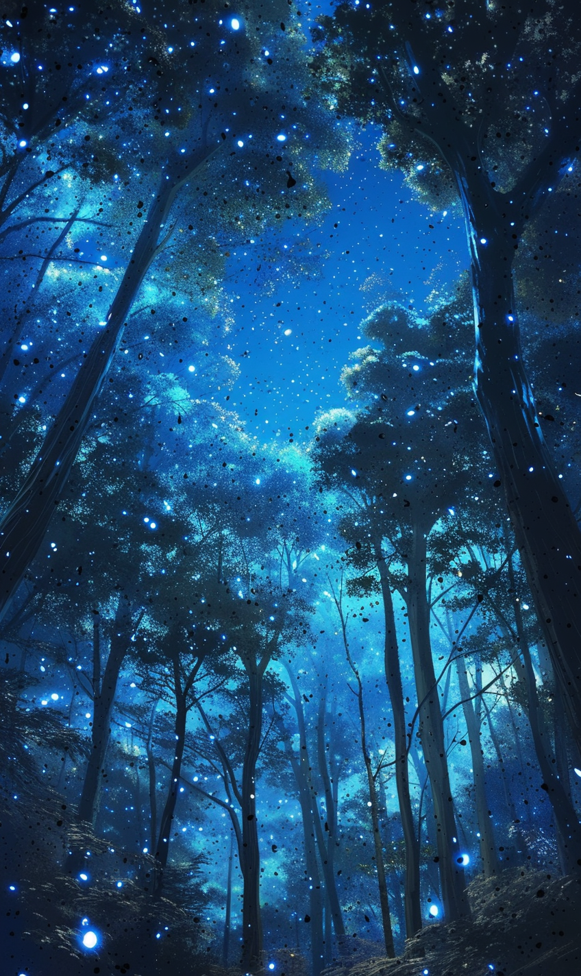 Blue lights over forest art style