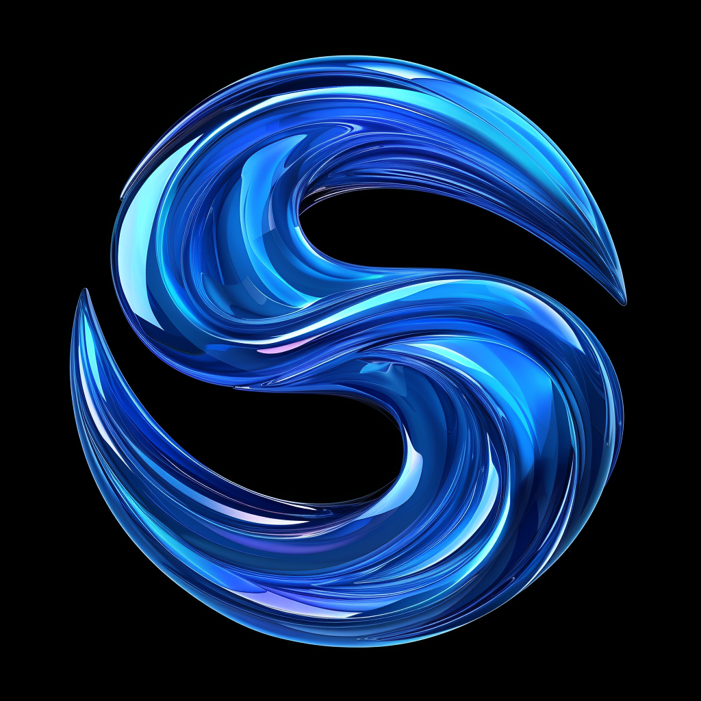 Blue logo spherical sculpture with sparklecore, sumatraism, earthworks, simplified, technocore style