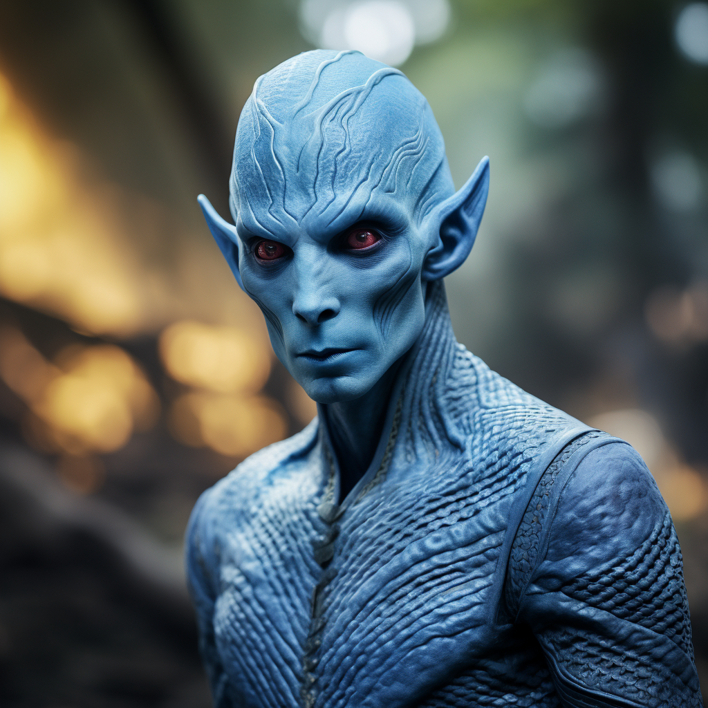 Blue-skinned Star Trek character illustration