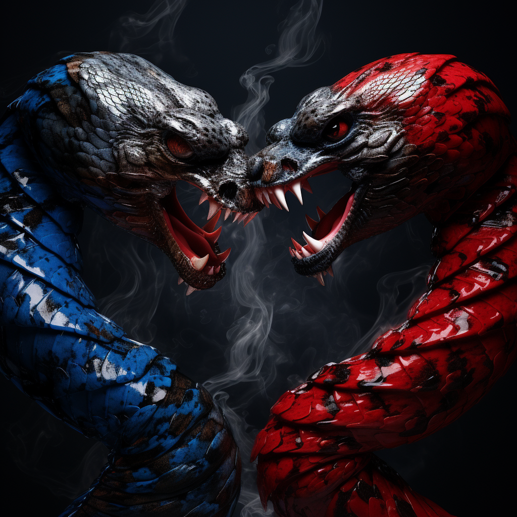 Deadly Showdown: Blue Snake vs Red and Black Devil