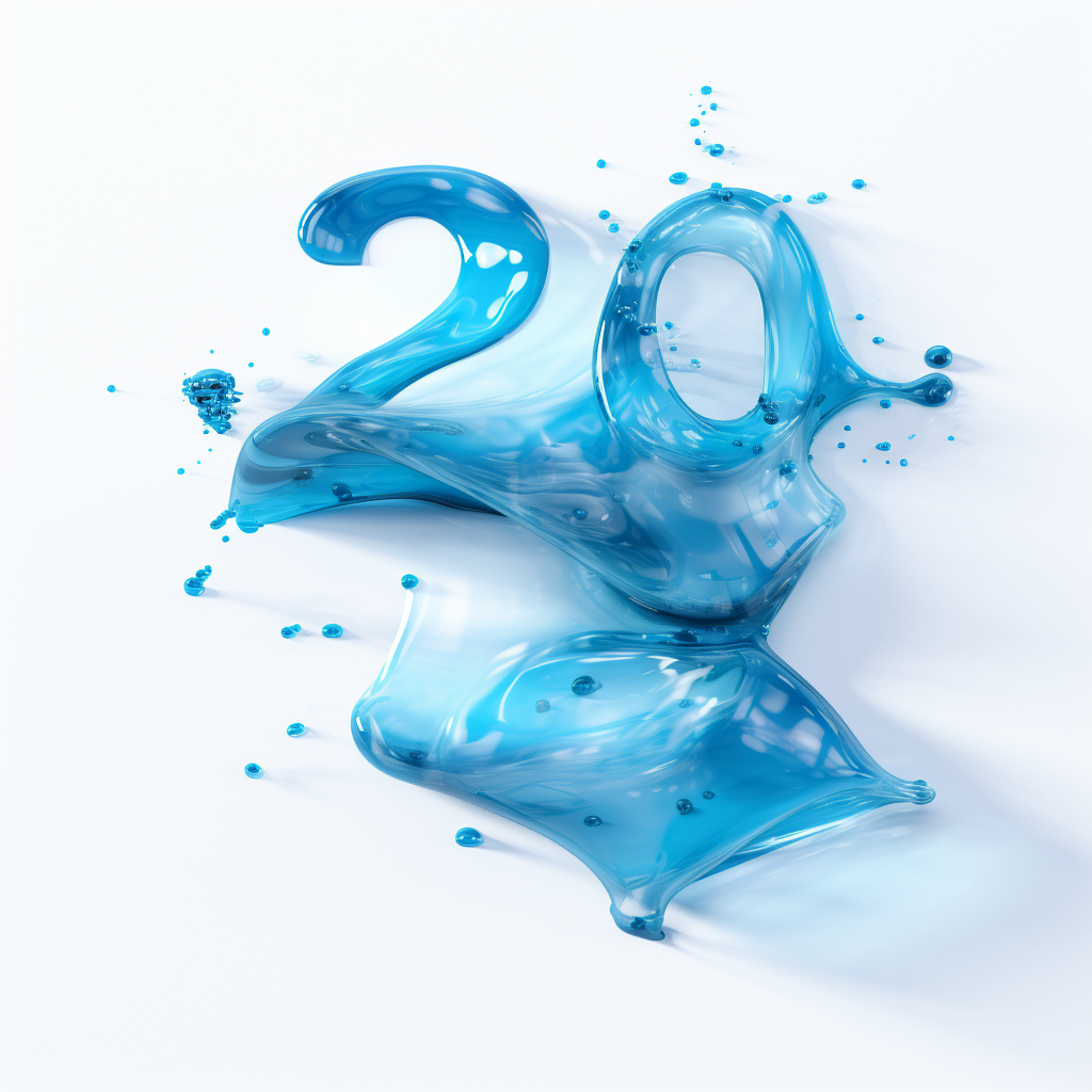 Artistic blue water spill forming '2024'