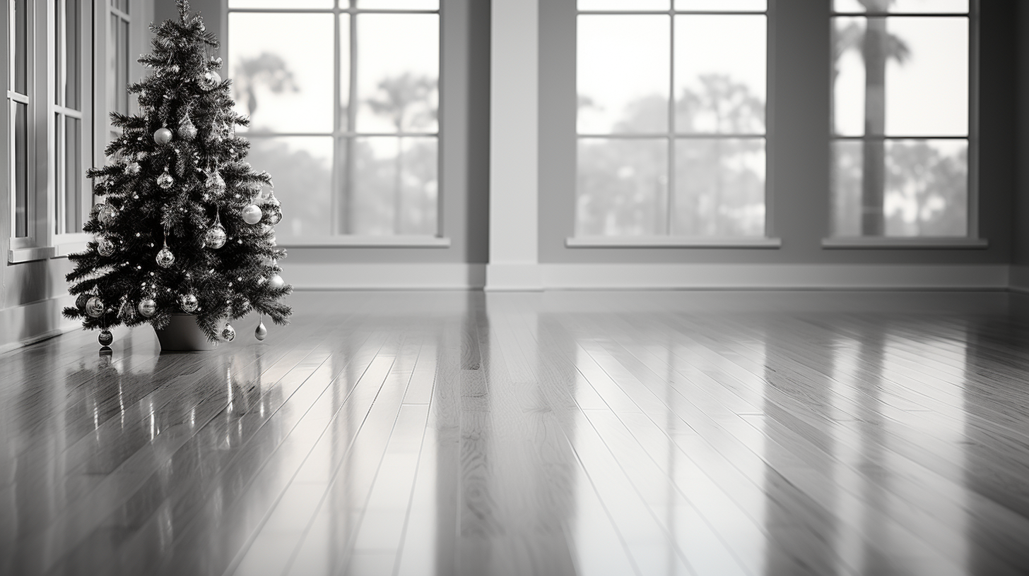 Blurred Christmas Tree on Wood Floors